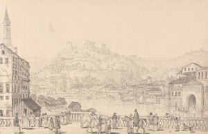 Album mit 30 Ansichten in Tirol und Italien: Stadt Verona und Schloss San Pietro von einer anderen Brücke, 1. Nov. 1840 von Sir Charles D