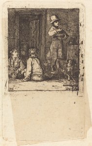 Innenraum mit drei Jungen und einem Hund von Sir David Wilkie