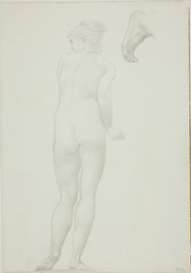 Rückansicht einer stehenden nackten Frau und Skizze eines Fußes von Sir Edward Burne Jones