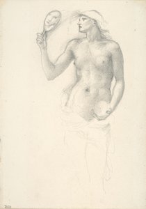 Halbnackte weibliche Figur mit Spiegel in der rechten Hand von Sir Edward Burne Jones