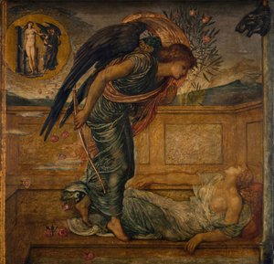 Amor und Psyche - Palastgrüne Wandgemälde - Amor findet Psyche schlafend an einem Brunnen von Sir Edward Coley Burne Jones