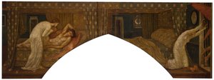 Cupid und Psyche - Palace Green Wandgemälde - Psyche hält die Lampe und blickt auf das Gesicht von..., 1881