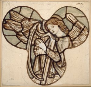 Entwurf für Buntglas in der Lyndhurst Kirche: Ein Engel mit Harfe, 1862