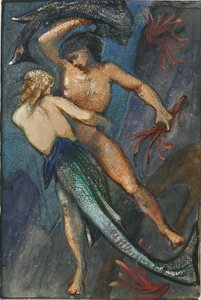 Meerjungfrau und Mann aus dem Album mit achtundvierzig Zeichnungen von Sir Edward Coley Burne Jones