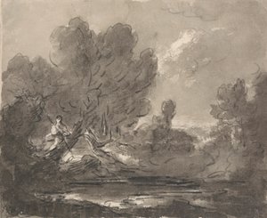 Figur im Baum nahe einem Teich von Sir George Howland Beaumont seventh Baronet