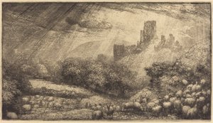 Corfe Castle: Wirkung des Sonnenscheins nach dem Regen