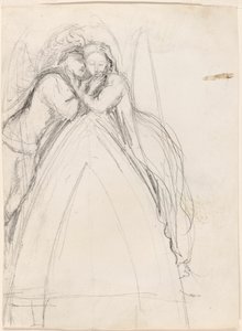 Entwurf für einen gotischen Bogen mit dem Künstler und Effie Ruskin, die sich umarmen (recto); Entwurf für einen gotischen Bogen mit Effie als Engel (verso) von Sir John Everett Millais
