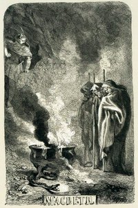 Macbeth besucht die drei Hexen auf der verwüsteten Heide, 1858