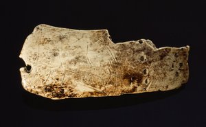 Das Bild eines Mammuts ist auf einem prähistorischen Mammut-Elfenbein geschnitzt