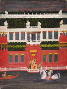 Krishna erhält einen Blumenkranz
