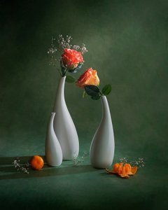 Orangene Rosen-Stillleben