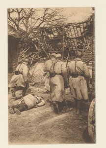 Die Schlacht von Atrecht (9. Mai bis Juni) war äußerst blutig für die Deutschen. (...) Man sieht hier eine Episode der Eroberung von Neuville (...) (12 cartes postales illustrées de la Grande Guerre)