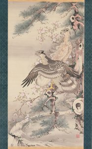 Paar Falken mit Zweig und Blüten von Soga Shohaku