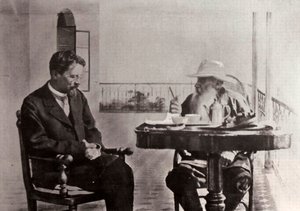 Leo Tolstoi und Anton Tschechow, russische Autoren, 1902