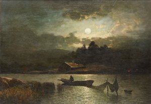 Fischen mit Netzen bei Mondlicht von Sophus Jacobsen