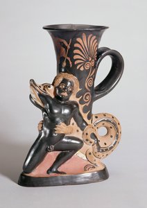 Rotfiguriges hornförmiges Rhyton, das einen Krokodil zeigt, das einen Nubier angreift, griechisch, ca. 350 v. Chr. von Sotades