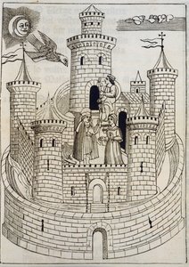 Eine Burg, Gravur zur Begleitung mallorquinischer Lieder von Fray Encelm Turmeda