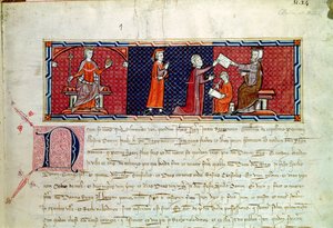 Eine Frau schwört einen Eid vor König Jakob I. von Mallorca, aus dem Capbreu de Clayra et de Millas, 1292 von Spanish School