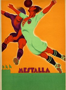 Werbung für ein Spiel zwischen Valencia und einer englischen Mannschaft im Mestalla-Stadion am 15. April 1929 von Spanish School