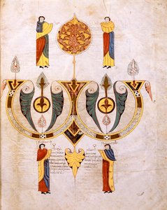Kolophon der Westgotisch-Mozarabischen Bibel von St. Isidores, mit Porträts der beiden Miniaturisten Florencio und Sancho, fol.514r., 960 n. Chr. (Tempera auf Pergament) von Spanish School