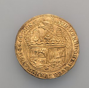 Doppel-Excelente von Ferdinand II. von Aragon (1452-1516) und Isabella von Kastilien (1451-1504), Sevilla Münze, 1475