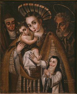 Ex voto, Heilige Familie mit St. Anna und der Nonne des Klosters, Ana de Ibaizabal von Spanish School