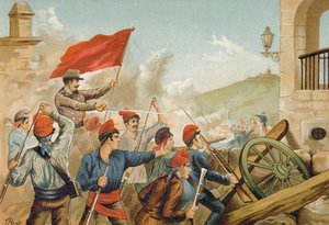 Kämpfe zwischen republikanischen Freiwilligen und Soldaten, Sarria, Barcelona, 1874 von Spanish School