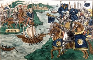 König Ludwig IX. (1214-70) und die Kreuzfahrer erreichen 1270 Karthago von Spanish School
