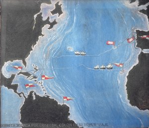 Karte, die die Route von Christoph Kolumbus auf seiner ersten Reise in die Neue Welt zeigt