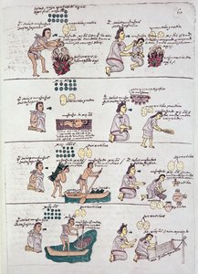 Seite aus dem Codex Mendoza, zeigt Disziplin und Aufgaben, die Kindern zugewiesen wurden, Mexiko, ca. 1541-42