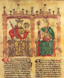 Pelagius (685-737), Gründer des Königreichs Asturien und sein Enkel Fruela I (722-68) (Pigment auf Pergament) von Spanish School
