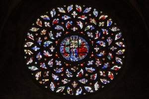 Rosettenfenster, Darstellung der Himmelfahrt der Jungfrau Maria, ca. 1460