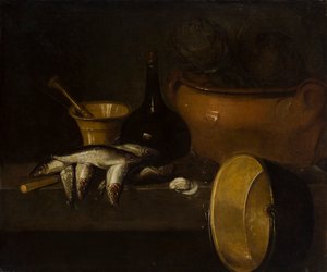 Stillleben mit Fisch und Artischocken (Öl auf Leinwand)