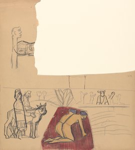Höhle des Goldenen Kalbs: Entwurf für ein dekoratives Paneel, Anbeter und Kalb von Spencer Frederick Gore