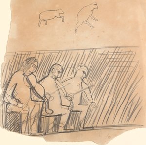 Höhle des Goldenen Kalbs: Studie von Musikern und Tieren von Spencer Frederick Gore