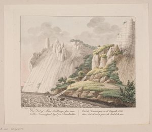 Der Teil der Kreidefelsen von Møn, der Sommerspiret genannt wird, von der Strandpromenade aus gesehen von Søren L. Lange