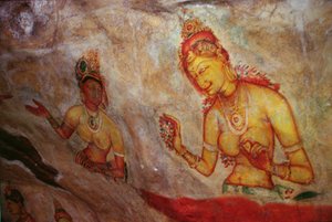 Die Wolkenjungfrauen, aus der Felsenfestung (Detail) von Sri Lankan School