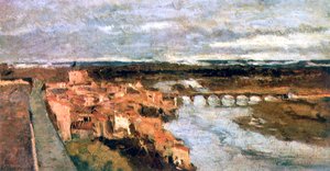 Landschaft mit Dorf und Brücke von Stanislas Lepine