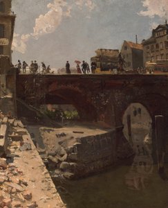 Brücke in einer französischen Stadt von Stanislas Victor Edouard Lepine