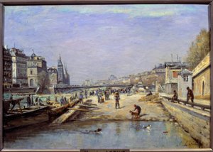 Le quai aux fleurs in Paris (Gemälde von Stanislas Lepine, 19. Jahrhundert) von Stanislas Victor Edouard Lepine