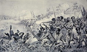 Godbys Brigade macht einen tapferen Stand, als sie von den Sikhs umzingelt wird, Schlacht von Chilianwala