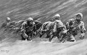 Der Marsch während des Schneesturms, 1909 von Stanley L Wood