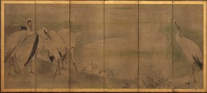Kraniche und Chrysanthemen von Sôtatsu