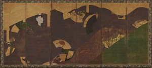 Efeuranken, Brücken und schwebende Fächer, Momoyama- oder Edo-Periode, frühes 17. Jahrhundert von Sôtatsu