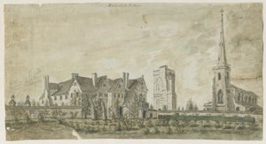 Hamstall Ridware - Kirche und Herrenhaus: Aquarell, undatiert [1762-1802] von Stebbing Shaw