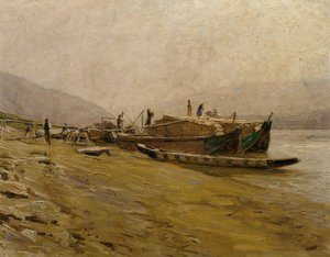 Donauschleppschiffe bei Spitz von Stefan Simony