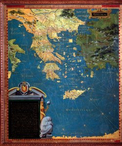 Karte von Griechenland, erstellt von Stefano Bonsignori (? -1589) italienischer Kosmograph und Maler. Um 1581. Florenz, Palazzo Vecchio, Sala del Mappamondo