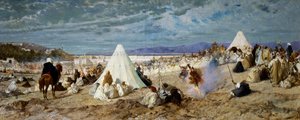 Feier des Mohammed in Tanger, Gemälde von Stefano Ussi (1822-1901), Öl auf Leinwand, 48,5 x 117,5 cm von Stefano Ussi