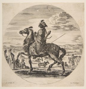 Ein maurischer Reiter nach links, stehende und sitzende Türken im Mittelgrund, ca. 1651