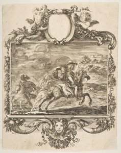 Ein Kavalier und eine Dame zu Pferd, innerhalb eines verzierten Rahmens mit Früchten von Stefano della Bella
